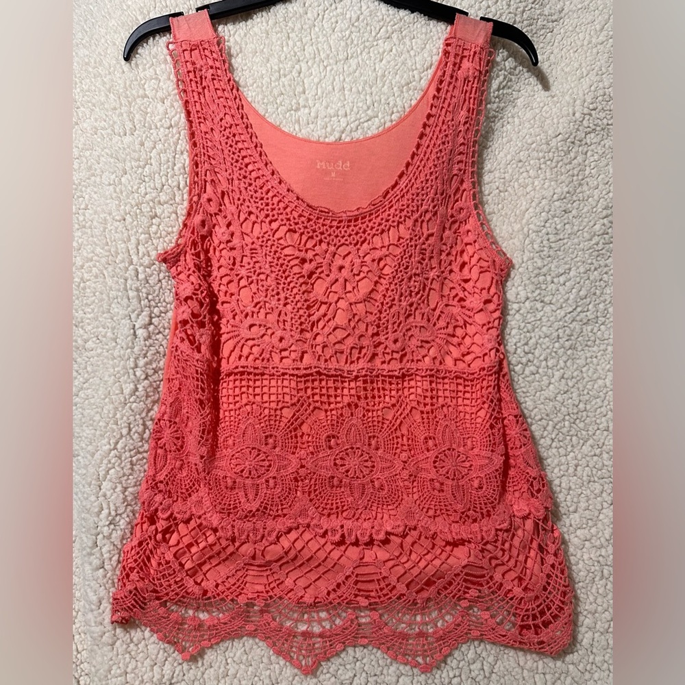 Mudd Coral Salmon Pinkish Peach colored Lace Sleeveless Tank Top boho festival